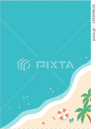 夏のバナー 海の背景イラスト 夏素材 ビーチ、浮き輪、浜辺 ビーチサンダル、タテ 夏のバナー 海の背景イラスト 夏素材 ビーチ、浮き輪、浜辺 ビーチサンダル、タテ 140948628