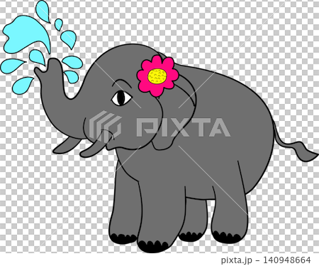 Cute cartoon elephant spraying water with its trunk for Songkran festival 140948664