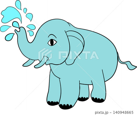 Cute cartoon elephant spraying water with its trunk for Songkran festival Cute cartoon elephant spraying water with its trunk for Songkran festival 140948665