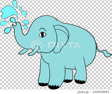 Cute cartoon elephant spraying water with its trunk for Songkran festival Cute cartoon elephant spraying water with its trunk for Songkran festival 140948665