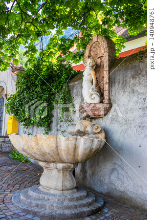 Historic fountain at the Red house in Vaduz, Liechtenstein Historic fountain at the Red house in Vaduz, Liechtenstein 140948761