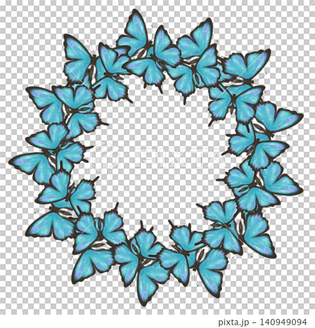 Blue butterfly wreath with elegant wings forming a circular floral frame and spacious copy space. Decorative nature design for invitations, greeting cards, wedding stationery, and branding Blue butterfly wreath with elegant wings forming a circular floral frame and spacious copy space. Decorative nature design for invitations, greeting cards, wedding stationery, and branding 140949094