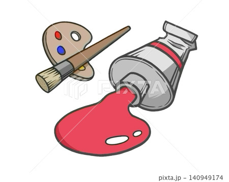 絵を描くときに使う画材の絵の具とパレットと筆 絵を描くときに使う画材の絵の具とパレットと筆 140949174