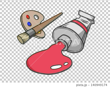 絵を描くときに使う画材の絵の具とパレットと筆 絵を描くときに使う画材の絵の具とパレットと筆 140949174