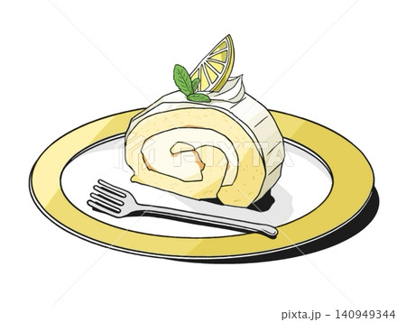 美味しそうなレモンのロールケーキのイラスト 美味しそうなレモンのロールケーキのイラスト 140949344
