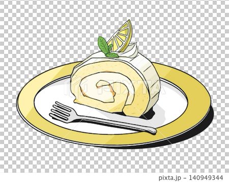 美味しそうなレモンのロールケーキのイラスト 美味しそうなレモンのロールケーキのイラスト 140949344