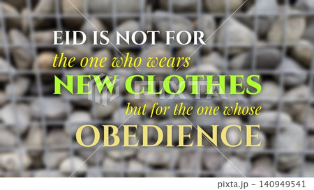 Religious quote graphic features white, lime green, yellow typography over blurred river stones behind wire mesh. The text emphasizes spiritual obedience over material fashion during holiday 140949541