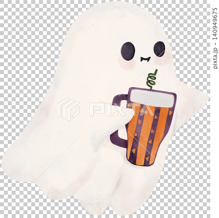Sassy Halloween Preppy Ghost Holding Tumbler Pumpkin Style in Coquette style Cute Spooky Watercolor Clipart Sassy Halloween Preppy Ghost Holding Tumbler Pumpkin Style in Coquette style Cute Spooky Watercolor Clipart 140949675