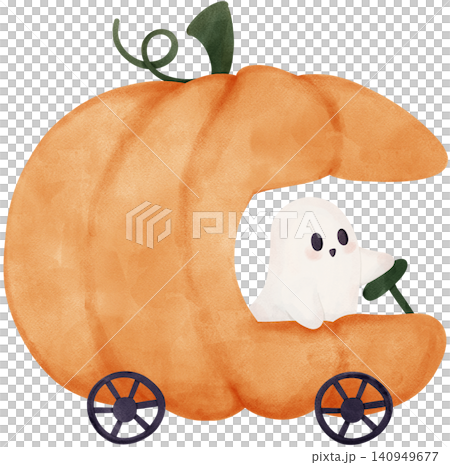 Sassy Halloween Preppy Ghost riding Pumpkin Carriage in Coquette style Cute Spooky Watercolor Clipart Sassy Halloween Preppy Ghost riding Pumpkin Carriage in Coquette style Cute Spooky Watercolor Clipart 140949677