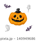 ハロウィンのジャックオランタンと可愛いおばけとこうもりのイラストセット 140949686