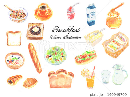 水彩で描いたの朝食セット ベクター 水彩で描いたの朝食セット ベクター 140949709