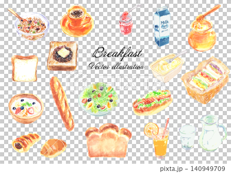水彩で描いたの朝食セット ベクター 水彩で描いたの朝食セット ベクター 140949709