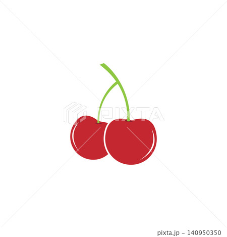 cherries green stems simple graphic flat illustration. cherries green stems simple graphic flat illustration. 140950350