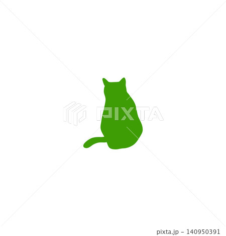 緑色の猫のシルエットイラスト・横向き・シンプルなデザイン・白背景 140950391