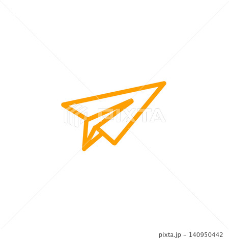 紙飛行機のシンプルな線画アイコン・オレンジ色・白背景 紙飛行機のシンプルな線画アイコン・オレンジ色・白背景 140950442