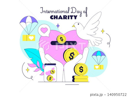International Day of Charity Vector Illustration Featuring Donation Campaign, Volunteer Giving, Humanitarian Aid, Kindness, and Fundraising 140950722