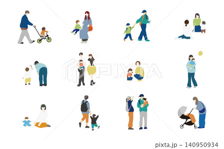 親子とファミリーの日常イラストセット 親子とファミリーの日常イラストセット 140950934