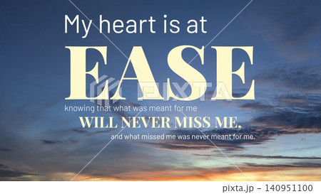A quote, divine decree states that the heart is at ease regarding fate. It features bold text over a dramatic dawn sky background, warm orange clouds contrasting with blue, spiritual message. A quote, divine decree states that the heart is at ease regarding fate. It features bold text over a dramatic dawn sky background, warm orange clouds contrasting with blue, spiritual message. 140951100