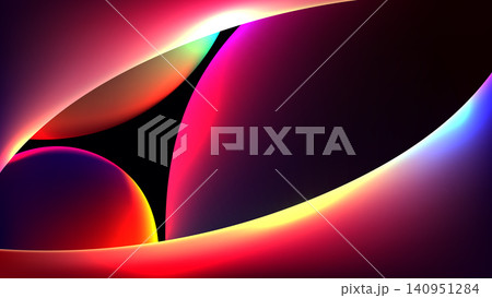 Abstract neon gradient background with glowing curves and vibrant fluid tech wave on dark backdrop, futuristic digital wallpaper and modern creative template design element 140951284