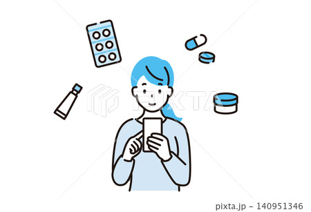 スマートフォンで薬を検索する女性 スマートフォンで薬を検索する女性 140951346