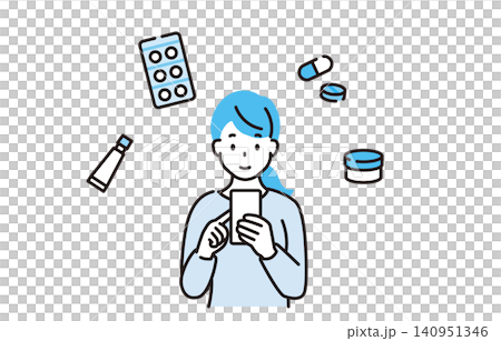 スマートフォンで薬を検索する女性 スマートフォンで薬を検索する女性 140951346