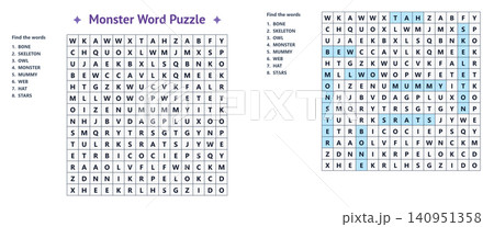 Monster theme word search puzzle crossword game worksheet template Monster theme word search puzzle crossword game worksheet template 140951358