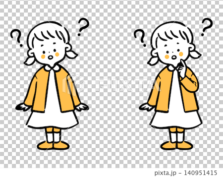 表情疑惑的女孩,全身像,向量圖(橘色) 表情疑惑的女孩,全身像,向量圖(橘色) 140951415