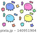 カラフルでかわいいクラゲと海の生き物のイラストセット。貝や魚の夏のバリエーション素材。 140951904