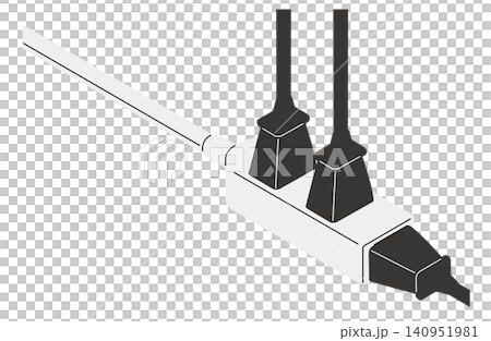 一個電源插座延長線的等距圖(無輪廓線),圖中插入了三個電源插頭。 一個電源插座延長線的等距圖(無輪廓線),圖中插入了三個電源插頭。 140951981