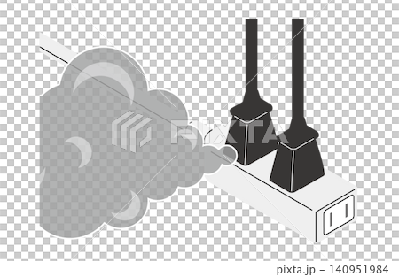 等距圖(無輪廓線)顯示,插入延長線的電源插頭冒出煙霧。 等距圖(無輪廓線)顯示,插入延長線的電源插頭冒出煙霧。 140951984