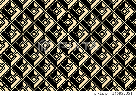 Abstract geometric pattern. A seamless vector background. Golden and black ornament. Graphic modern pattern. Simple lattice graphic design Abstract geometric pattern. A seamless vector background. Golden and black ornament. Graphic modern pattern. Simple lattice graphic design 140952351