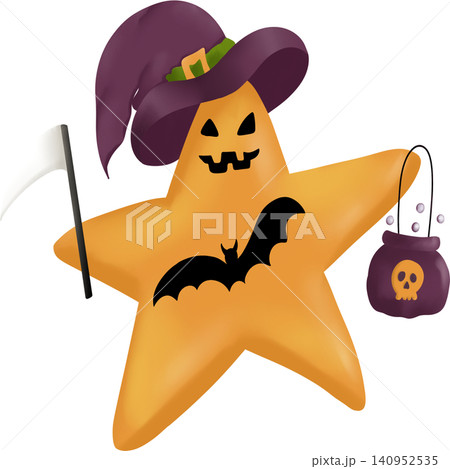 Cute Halloween Star Clipart with Witch Hat Illustration 140952535
