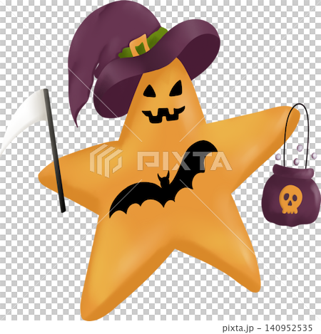 Cute Halloween Star Clipart with Witch Hat Illustration 140952535