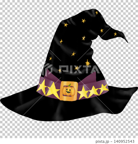 Cute Black Witch Hat Clipart Halloween Illustration with Stars and Pumpkin Cute Black Witch Hat Clipart Halloween Illustration with Stars and Pumpkin 140952543