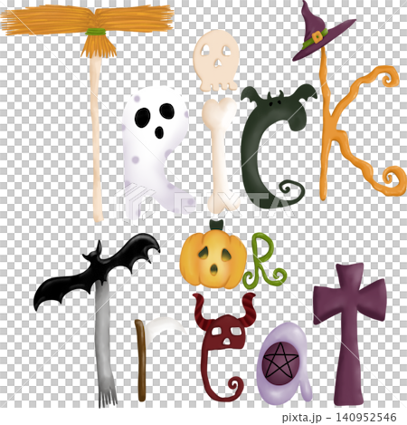 Cute Halloween Trick or Treat Clipart Hand Drawn Typography Illustration Cute Halloween Trick or Treat Clipart Hand Drawn Typography Illustration 140952546