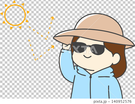 An illustration of a woman taking UV protection measures to avoid the sun. An illustration of a woman taking UV protection measures to avoid the sun. 140952576
