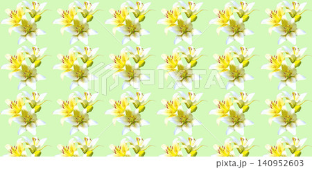 Summer pattern of yellow white lily flower on green Summer pattern of yellow white lily flower on green 140952603
