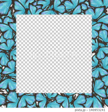Elegant blue butterfly frame with centered square copy space surrounded by delicate wings. Decorative nature background for greeting cards, invitations, social media, posters and branding Elegant blue butterfly frame with centered square copy space surrounded by delicate wings. Decorative nature background for greeting cards, invitations, social media, posters and branding 140953241