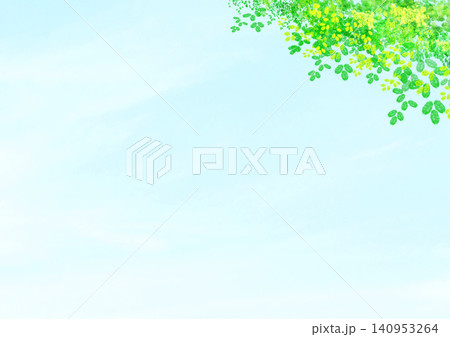 緑の葉と空のイラスト背景素材、水彩タッチ 緑の葉と空のイラスト背景素材、水彩タッチ 140953264