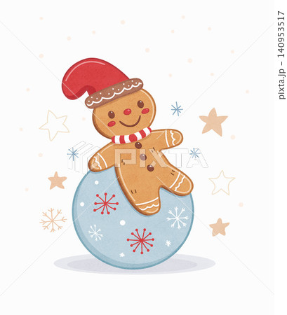 Christmas Gingerbread Man with Santa Hat on Holiday Ornament Christmas Gingerbread Man with Santa Hat on Holiday Ornament 140953517