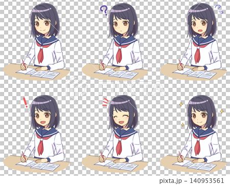 勉強をするセーラー服の女の子セット 140953561