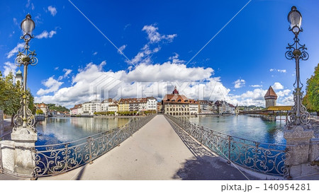 Panoramic View of Lucerne Old Town and Chapel Bridge Switzerland 140954281