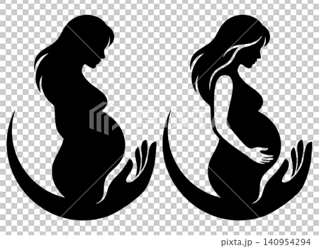 Pregnant Woman Protected By Hands Silhouette Pregnant Woman Protected By Hands Silhouette 140954294