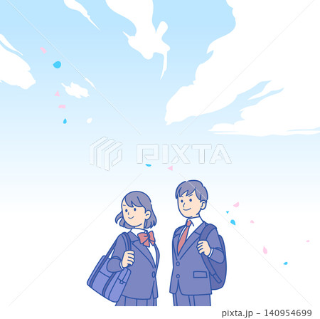 青空の下の学生服を着た学生のイラスト 140954699
