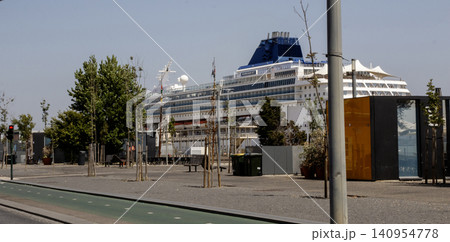 Lisbon Waterfront With Cruise Ship in the Background During Sunny Day 140954778