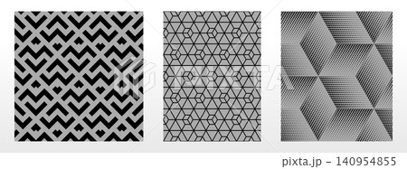 Geometric set of seamless black and gray patterns. Simple vector graphics 140954855