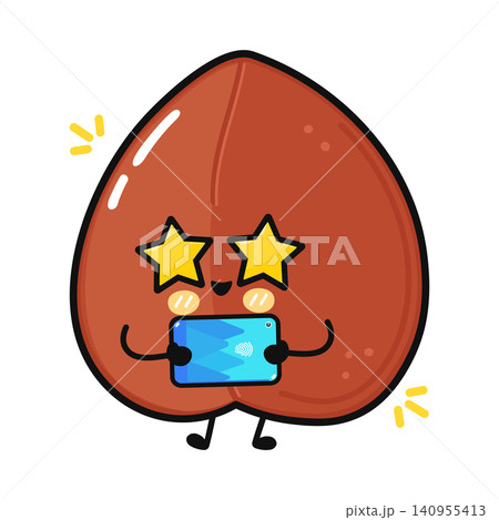Cute Buckwheat Grain Character With Smartphone Illustration 140955413