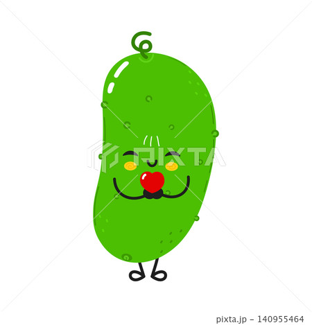 Cute Cucumber Character Holding Heart Illustration 140955464