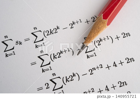 Pencil on mathematic formula exercise test paper in education school. Pencil on mathematic formula exercise test paper in education school. 140955721