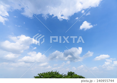 初夏の青空と雲と樹木 140955744